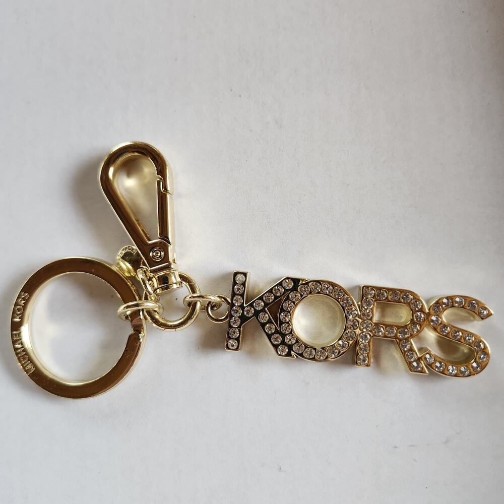 Michael Kors Jeweled "KORS" Keychain Purse Charm Logo Rhinestones Gold Tone